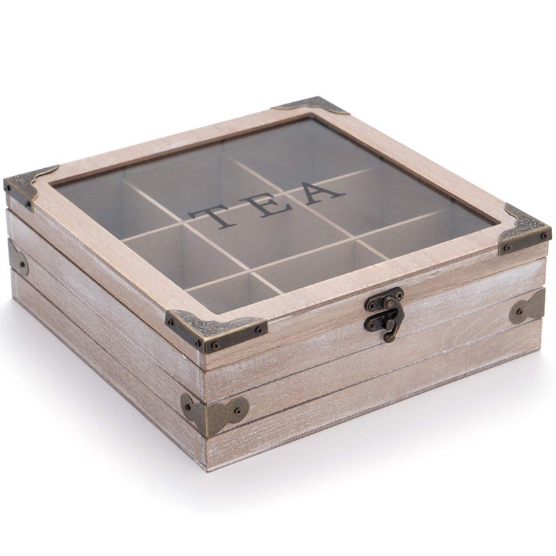 handrong Tea Box Organizer - Rustic Tea Bag Storage,Teas Bag Holder for Coffee Sugar Pods Packets & More â€“ Elegant Tea Storage Solution for Home & Kitchen (Gray) - Image 1